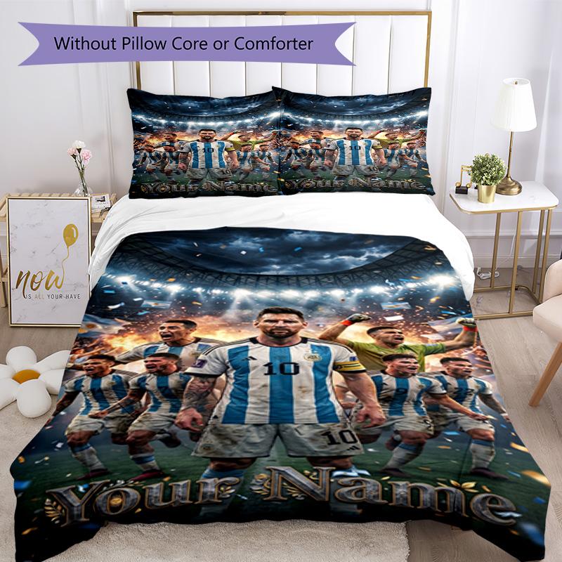 Football Messi Personalized Name Bed Linens Perfect for Study room Machine Washable Bedroom Decor Birthday/Christmas GiftSpiritual Gift