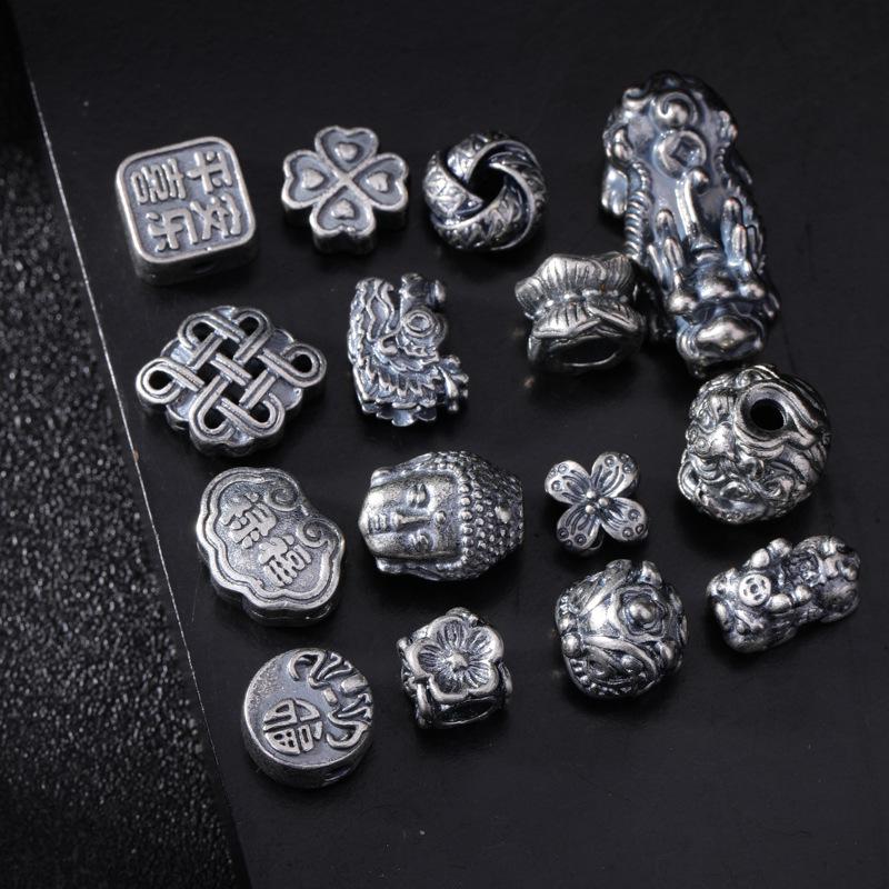 Aged Silver Four-Leaf Clover Pixiu Spacer Beads for DIY Jewelry Necklace/Bracelet