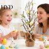 Pastoral Style Easter Decor Egg Tree with LED Lights Artificial Decoration Linen Wrapped Base for Spring Holiday Tabletop Centerpiece Home Party