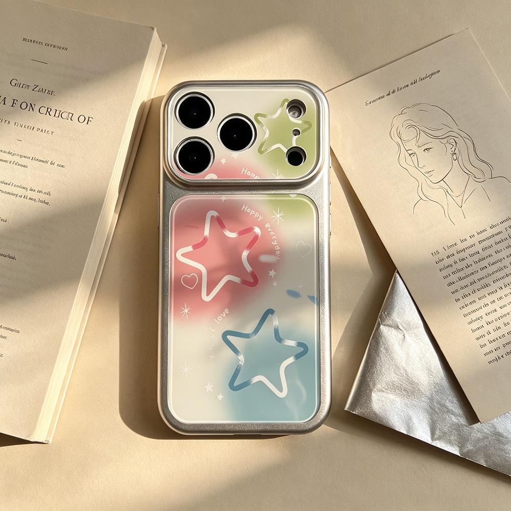 Ins Colored Stars Apply To Apple 16Pro Silicone Imitation Glass iPhone17 Protective Case 15 Mobile Phone Case 17pm
