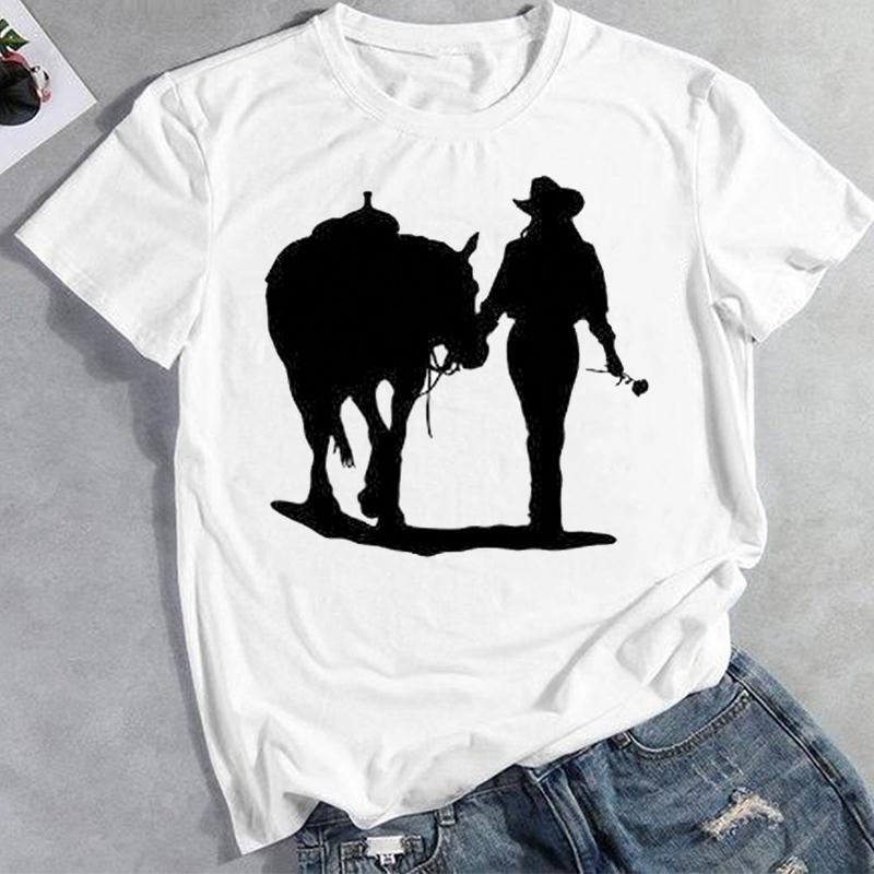 Lata 90. Akwarelowy Koń Miłość Ubrania Codzienna Letnia Moda Koszulka z Nadrukiem Kobiety Top Koszulka Krótki Rękaw Pani Kobieta Koszulka z Nadrukiem