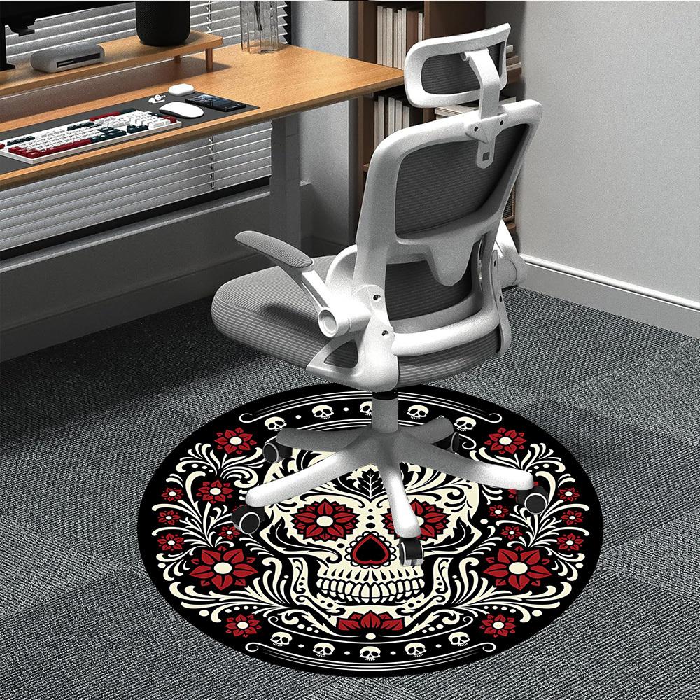 1pc Sugar Skull Day of the Dead Office Round Area Rug, Under Office Chairs Bedroom Living Room Home Decor, Room Deco, Available In Various Sizes