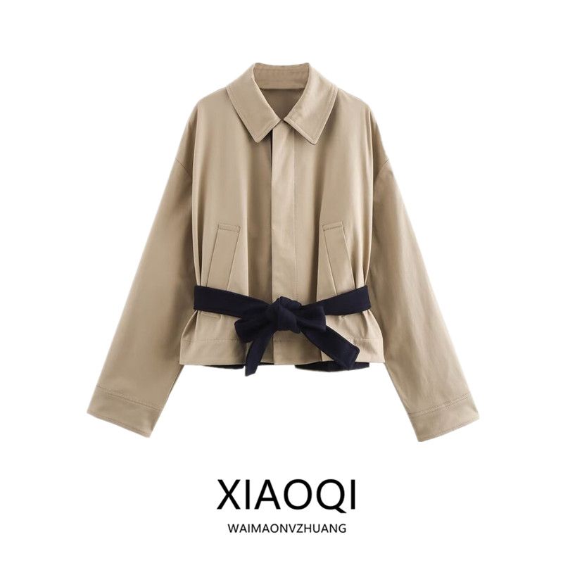 Fashion Style 2024 Autumn New Women's Clothing Stylish Easiest for Match Waistband Pure Color Polo Collar Jacket 8427347