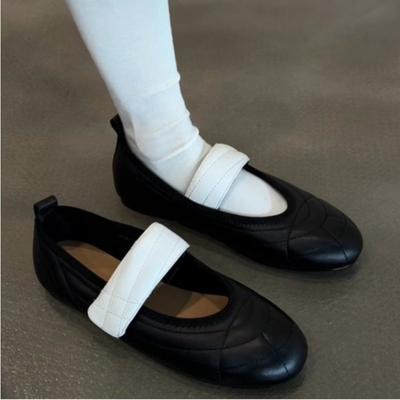 New Women's Mary Jane Shoes Female High Quality Leather Buckle Ballet Shoe for Women Round Head Flat Cowhide Ladies Single Shoes