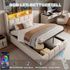 Letto imbottito 90*200cm con illuminazione LED e porta USB, testiera con mensole e spazio contenitore, letto singolo per bambini, beige lino