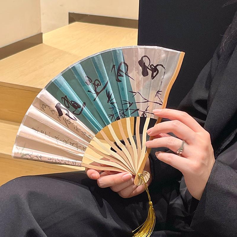 Classical Folding Fan 1pc Bamboo Silk Colorful Shank Chinese Japanese Dance Fan for Wedding Stage Show