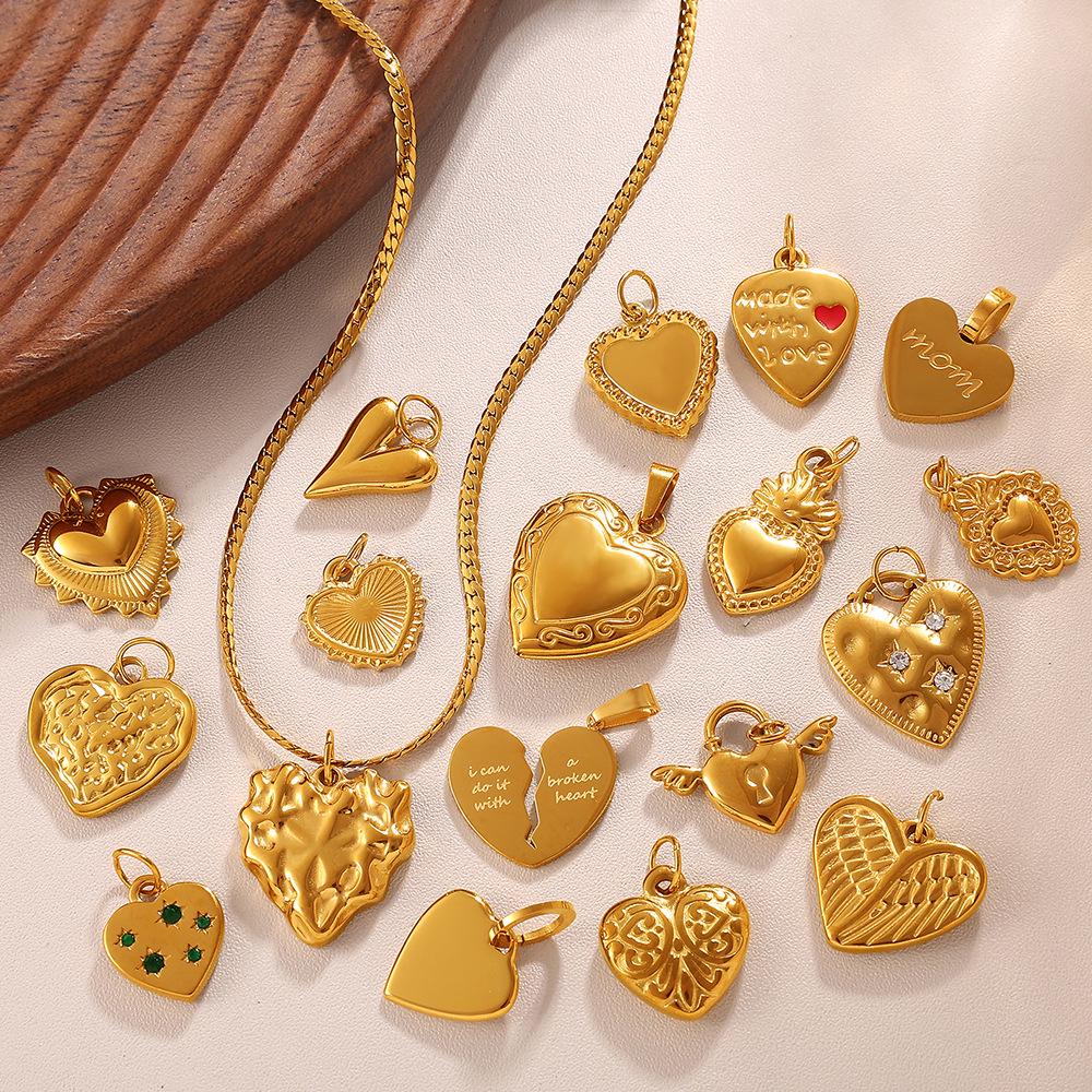 European & American Style Heart-Shaped Rhinestone Stainless Steel Pendant Necklace Accessories