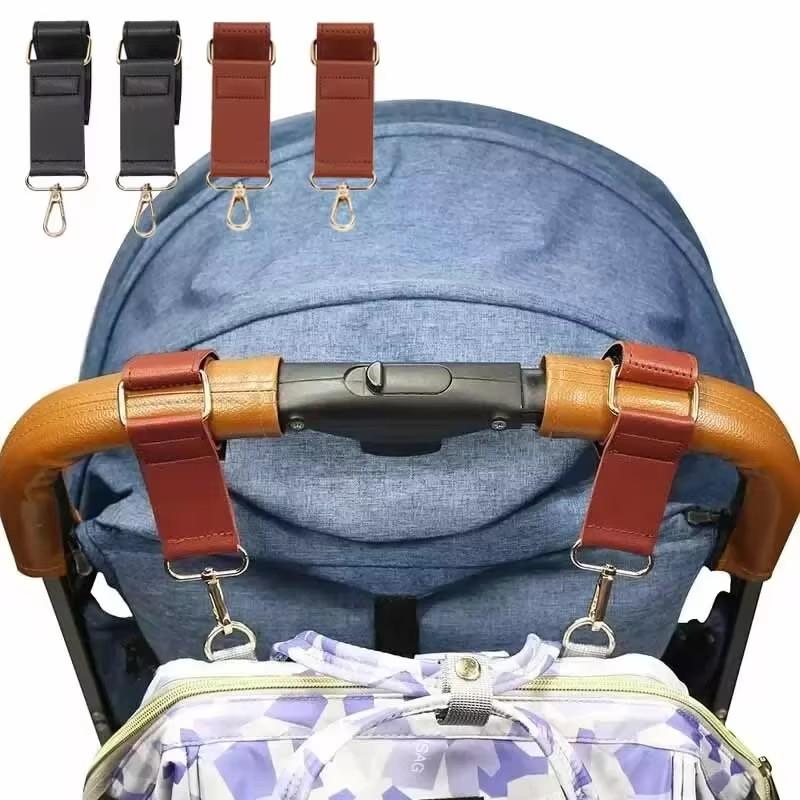 Baby Stroller Hook Fashion Pu Leather Adjustable Pram Hook Cart Organizer Diaper Bag Hanger Children Boy Girl Travel Accessories