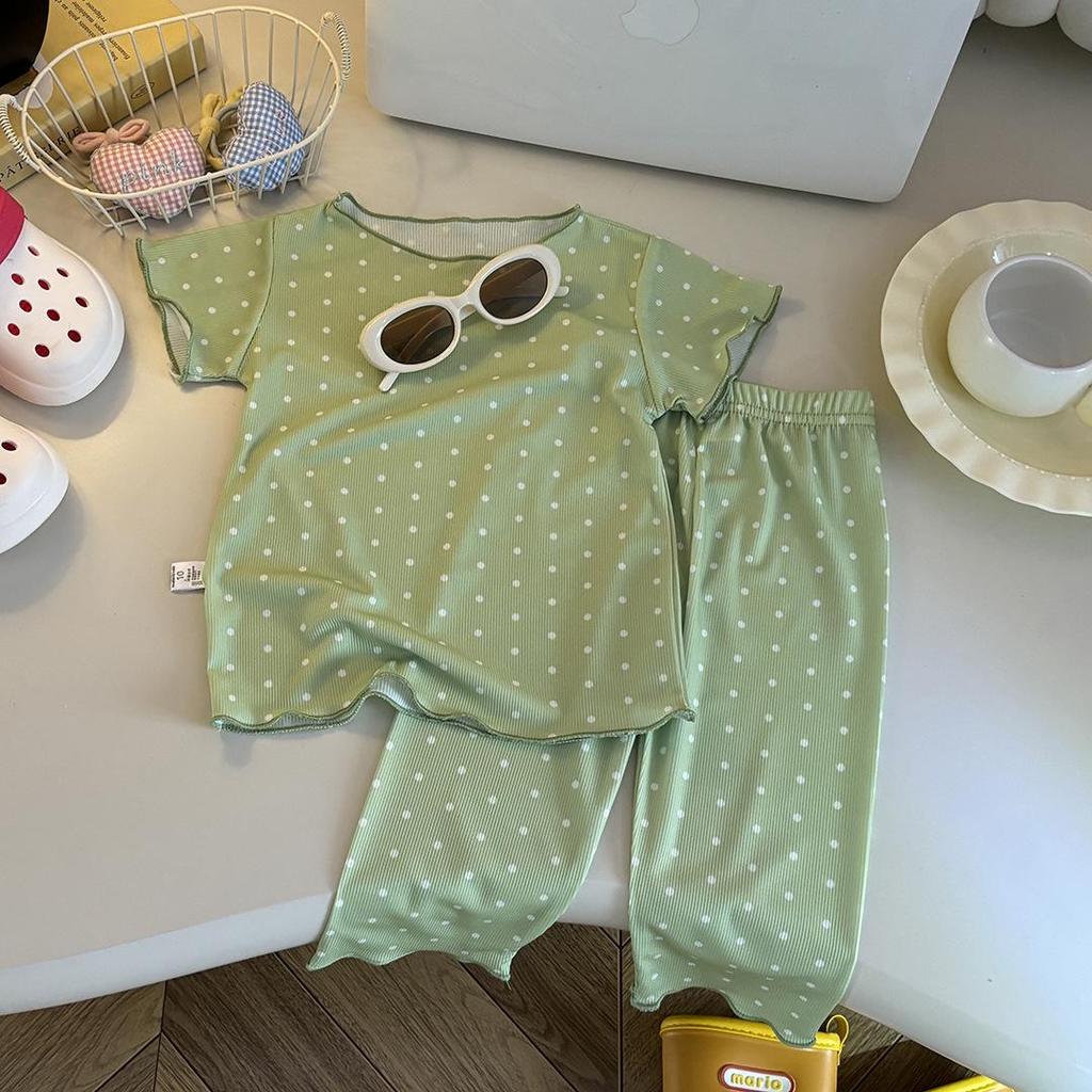 Completo estivo coreano a due pezzi per bambina - Tuta sottile a maniche corte per l'aria condizionata 2025