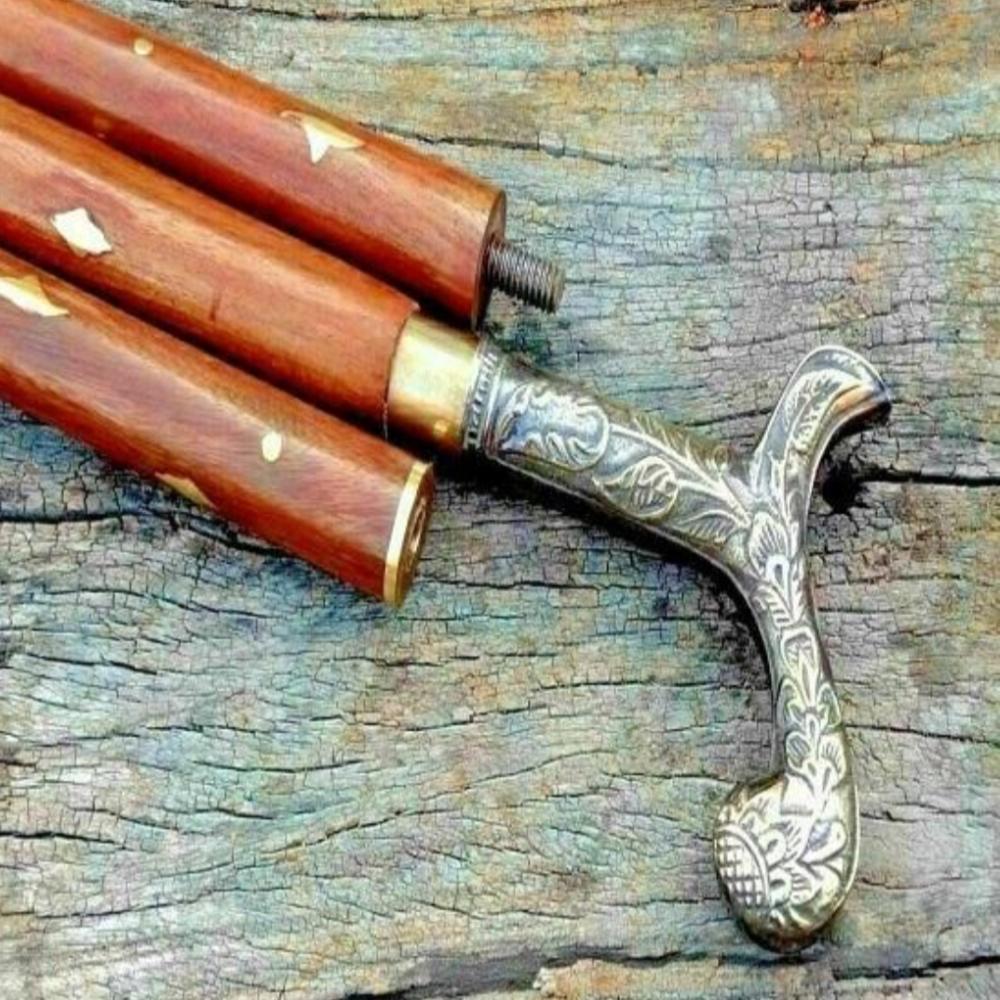 Vintage Brass Handle Wooden Walking Stick Cane – 93.98 Cm, Antique Design