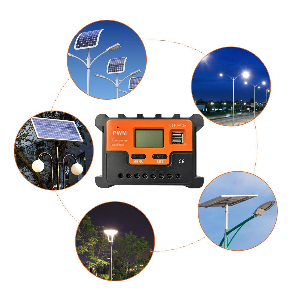 Controler de încărcare solară 10-100A Controler de panou solar cu regulator solar dublu USB 12V/24V MPPT/PWM Paremetru automat reglabil