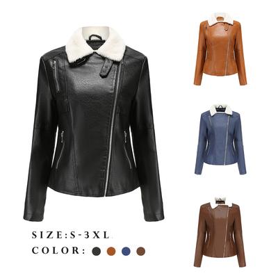 Chaquetas De Mujer De Cuero Sintético, Cuello De Solapa Recortado, Forrado De Franela, Abrigo Corto Cálido, Bombardero De PU, Trajes De Motociclista, Invierno, Otoño, Moda, Outwear