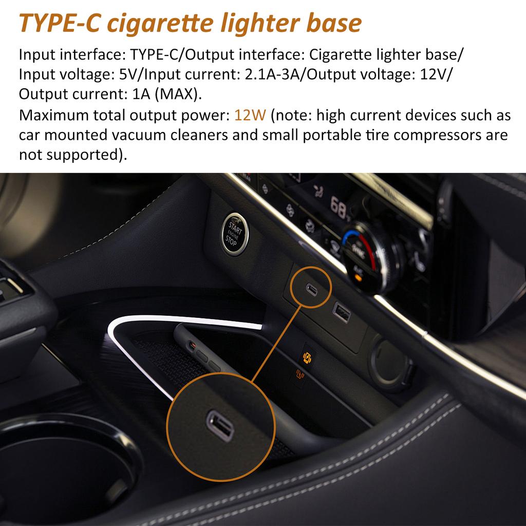 4/2Pcs Car Cigarette Lighter Socket USB C Type-C To 12V Male to Female Cigarette Lighter Adapter Power Cable