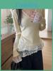 Tshirt For Women Oversize Lace Splicing Spring Casual Top With Embroidery For Private Style