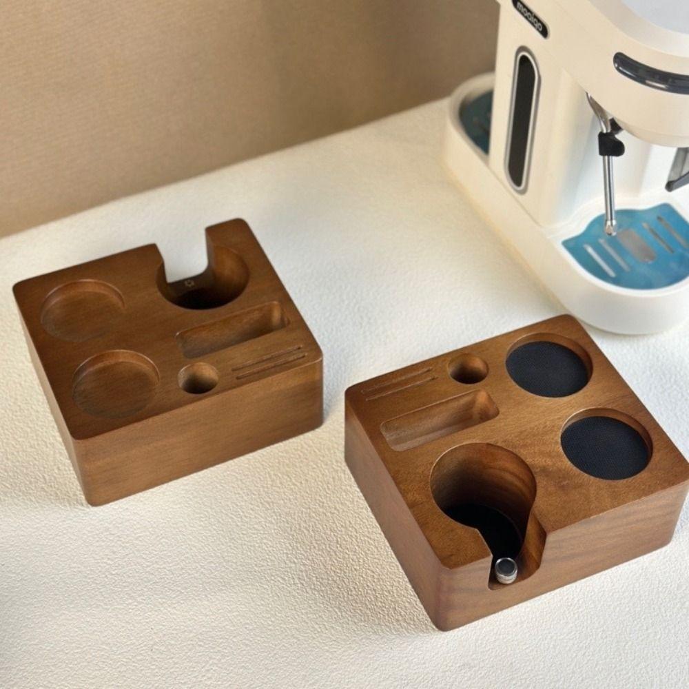 51/54/58mm Espresso Tamping Station Wooden Adjustable Coffee Tamper Stand Square Coffee Tamper Holder