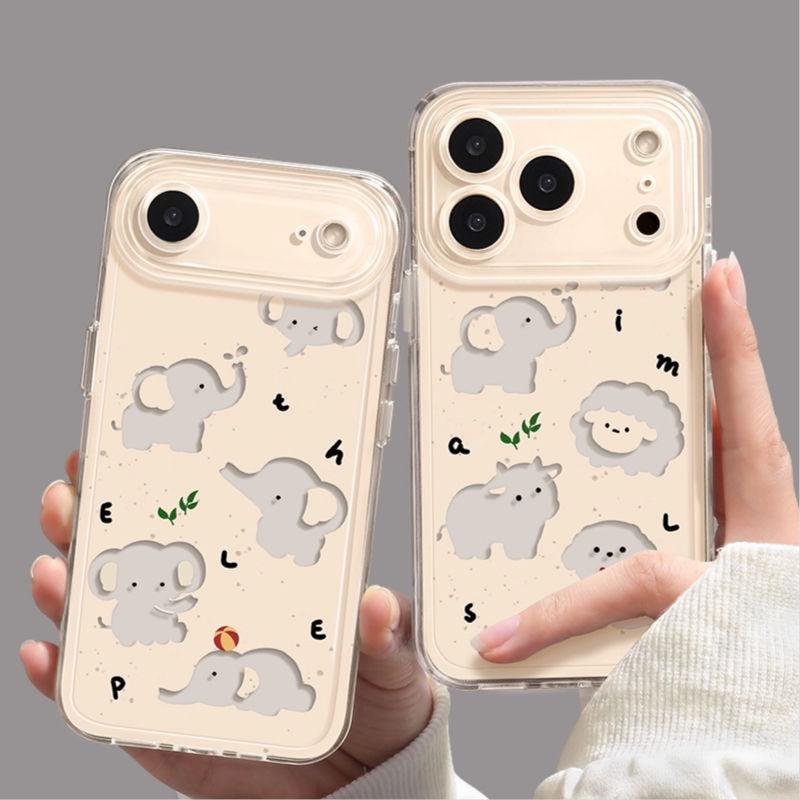 Hollowed Baby Elephant Apple 17 Pro Max Space iPhone Case, Air/16/15 Drop-Proof Soft Cover.