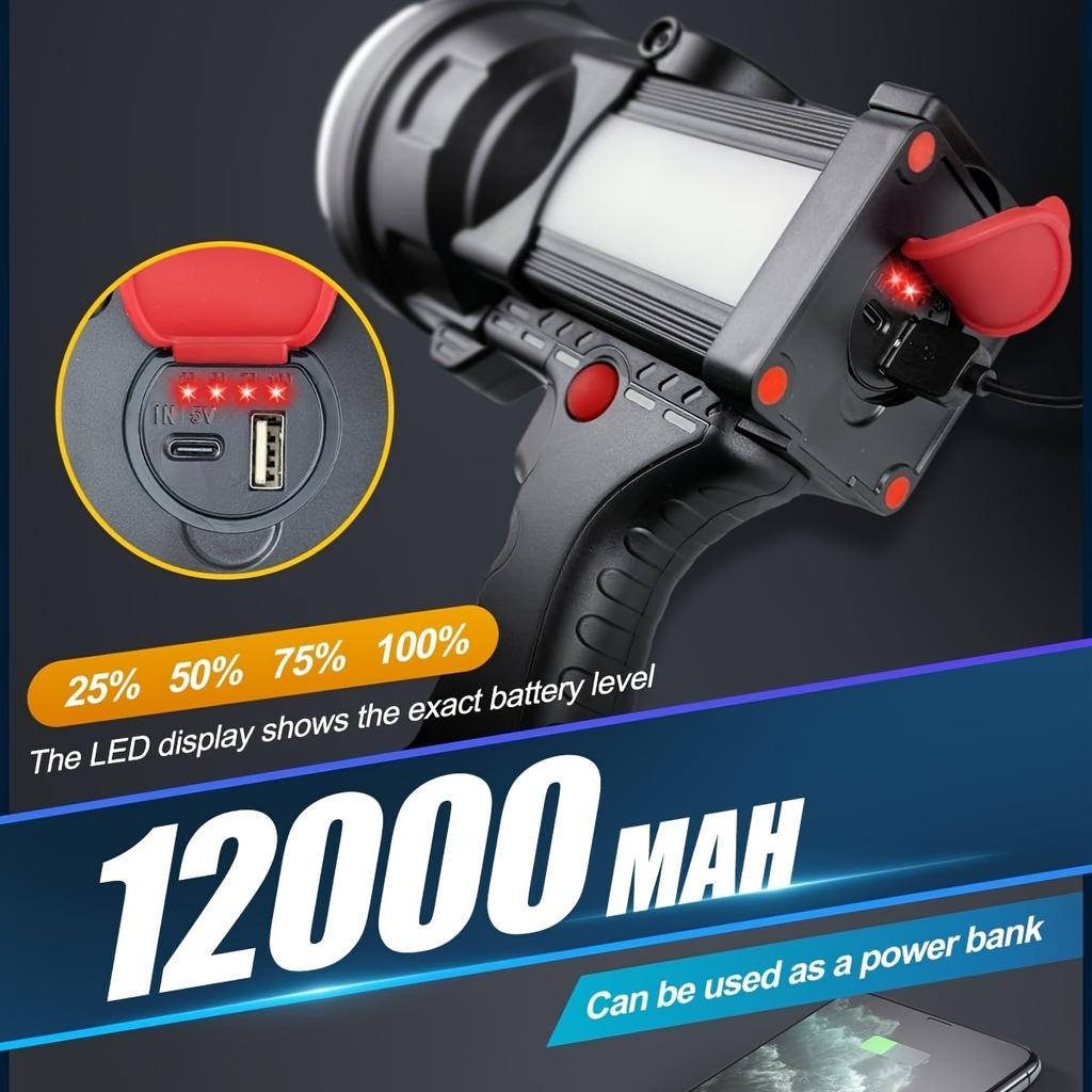 Victoper Spotlight, Handheld Spotlight, 12000 MAh Rechargeable LED Spotlight Flashlight, 3+3 Modes 4 Colors Waterproof Spotlight for Camping, Boating