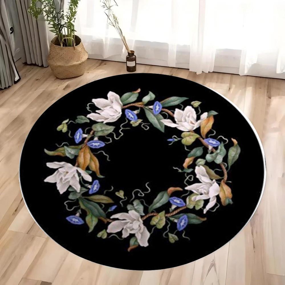 Luxury Flowers Area Rug, Round Washable Non-Slip Large Carpet for Bedroom Room Office Farmhouse, Stylish Home Decor, Outdoor Rug