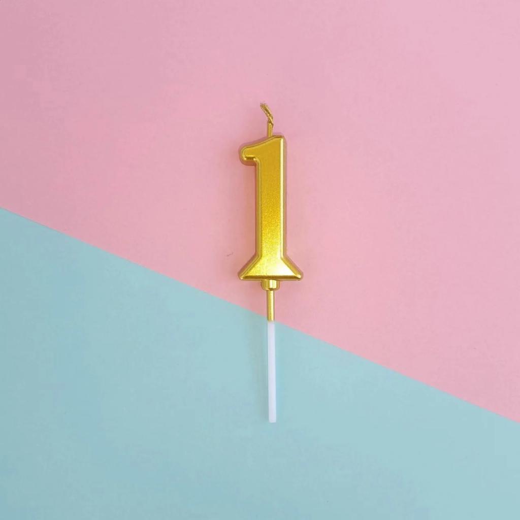 1pc Birthday Candle Golden Number Candle Smokeless Birthday Cake Party Baking Dessert Candle Plug-in Set