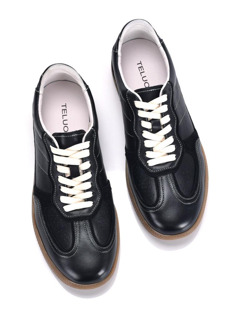 Men's Genuine Leather Retro White Casual Sneakers - Versatile German Training Style