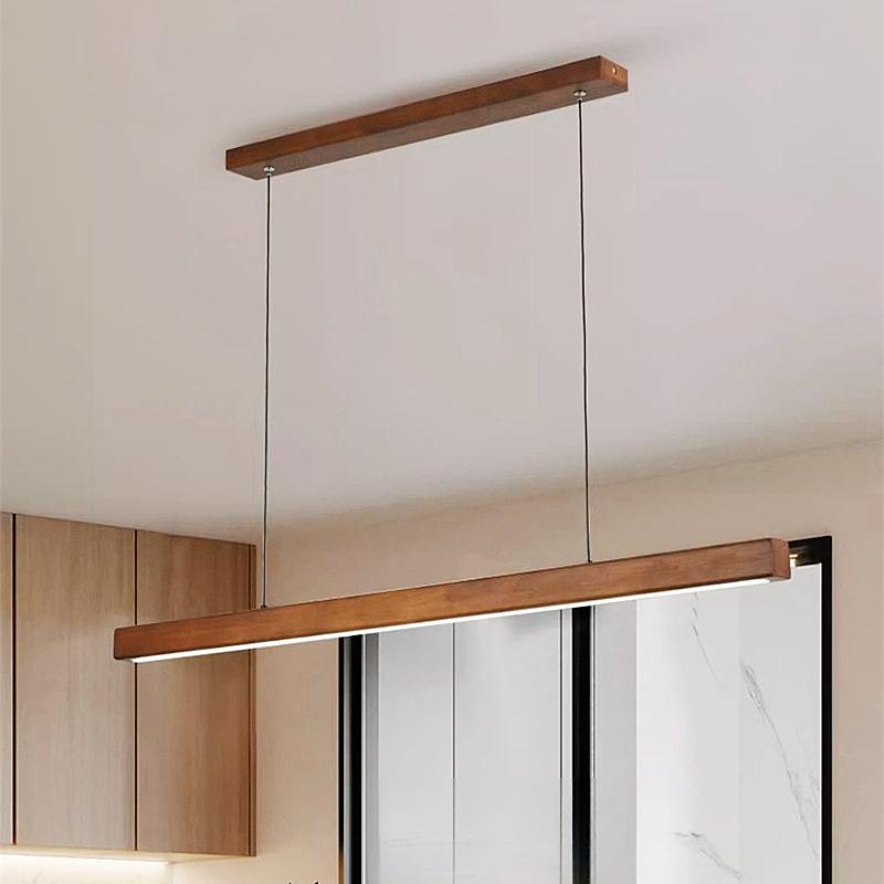 Nordic Wooden LED Pendant Lamp Simple Dimmable Ceiling Chandelier Dining Room Kitchen Table Long Strip Hanging Lighting  Fixture