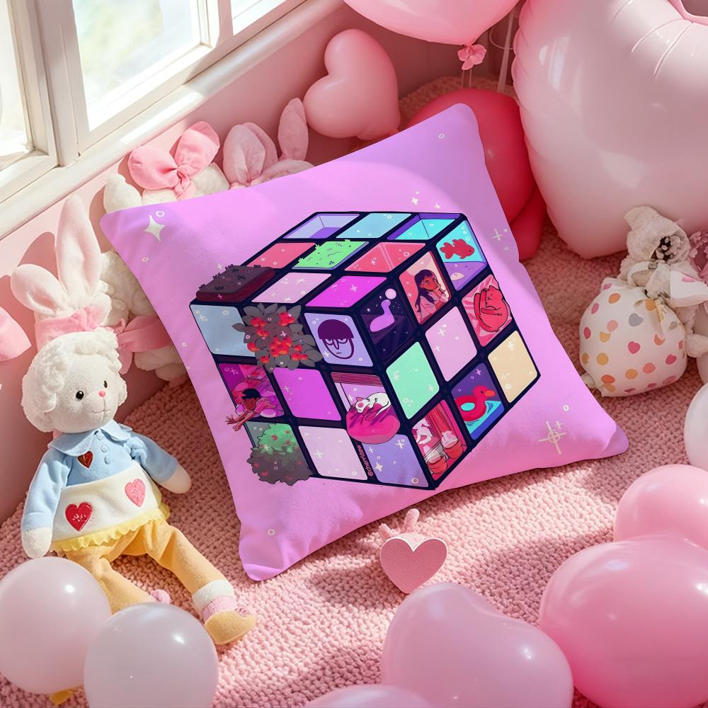 cartoon style Rubik's cube Cute Cushion Cover Pattern Printed Pillowcase for Living Room Sofa Cushion Cover & Bedroom Decor