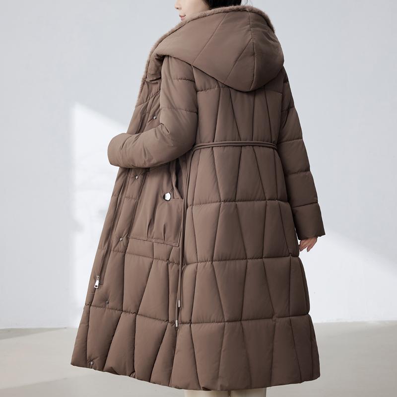 Fashion Woman Parkas Winter Long Coats Hooded Thick Warm Overcoat Women's Jackets With Belt
