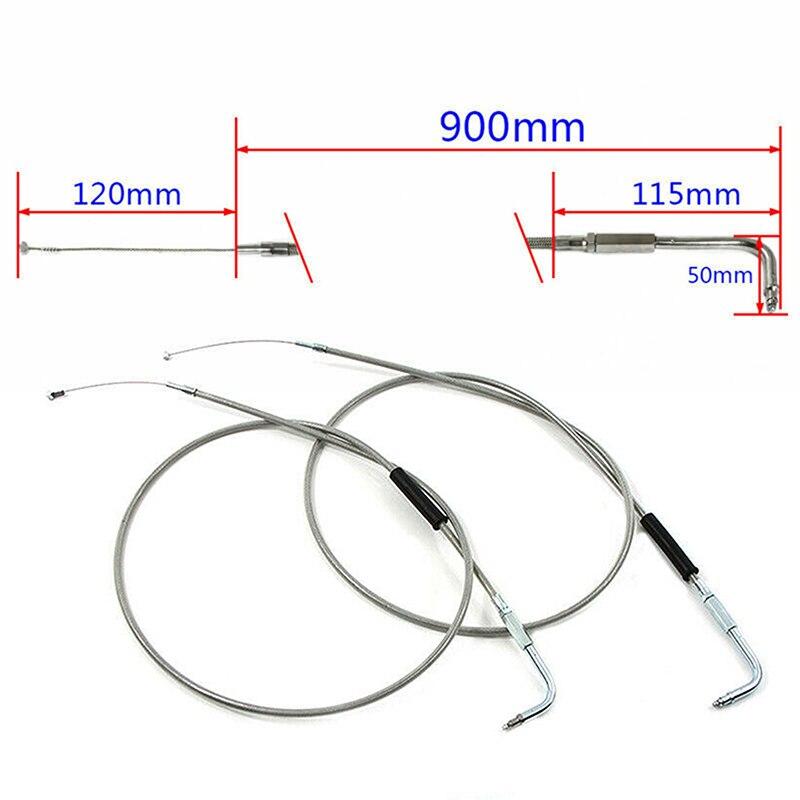 Stainless Steel Braided Motorcycle Throttle Idle Cable Wire Kit with 90 Degree Elbow Replacement for Harley Sportster Dyna Softail Chopper