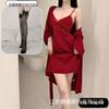 Spring and Summer Sexy Nightdress Lace Temptation V-neck Gathering Ice Silk Suspender Nightdress Backless Chest Pad Suspender Nightdress Set
