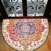 Luxury Bohemian Mandala Half Round Door Mat Jewel Floral Design 2D Flat Non Slip Machine Washable Floor Rug for Entryway Bedroom Home Decor