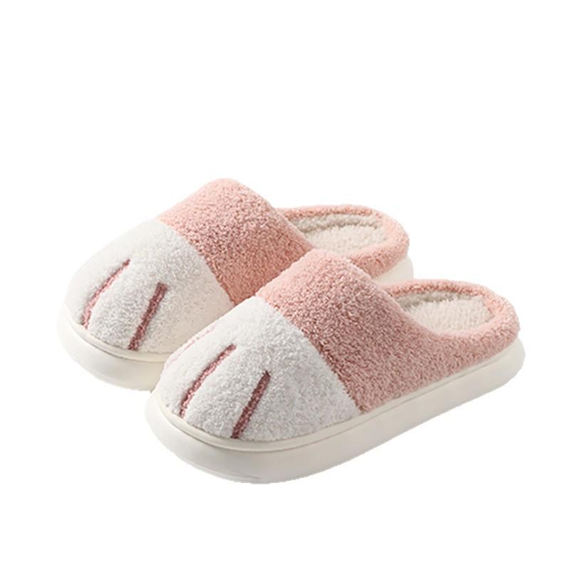 Cartoon Cat Paw Plush Slippers - Soft Indoor Cotton Warmth for Women, Fall & Winter Comfort