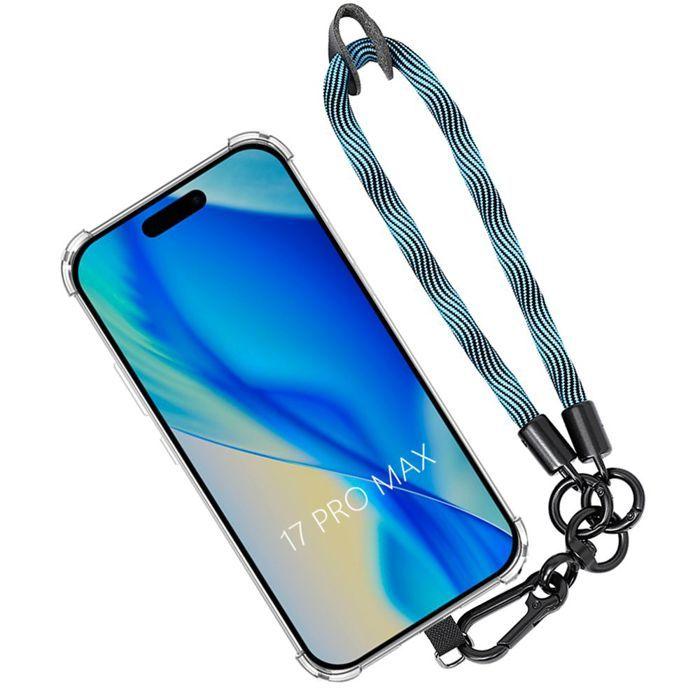 Coque de Protection - BOOLING - pour iPhone 17 Pro Max - Silicone Souple avec Dragonne Robuste Bleue
