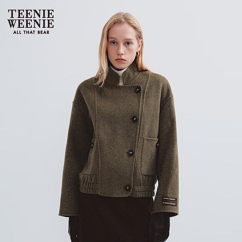 

Teenie Weenie Women s Trendy Slanted Placket Stand Collar Woolen Jacket S