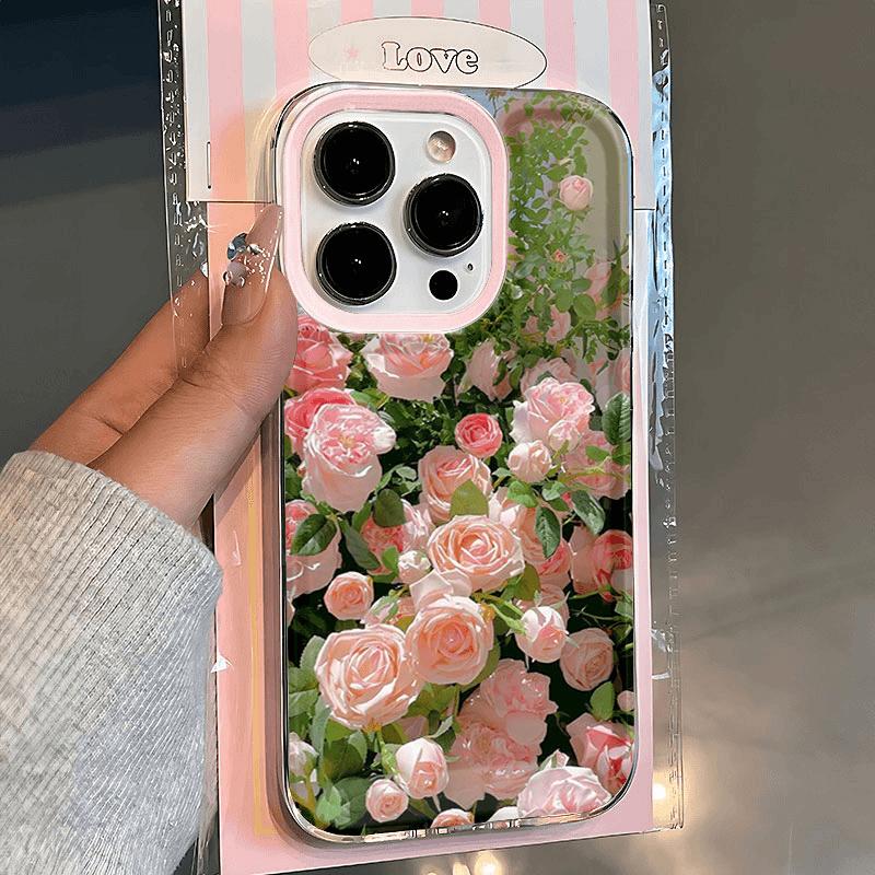 Beautiful Pink Rose Fresh Flower iPhone Case For iPhone 16 15 14 13 12 11Pro Max XR XS MAX 78PLUS MINI INS Silicone Rubber Cover