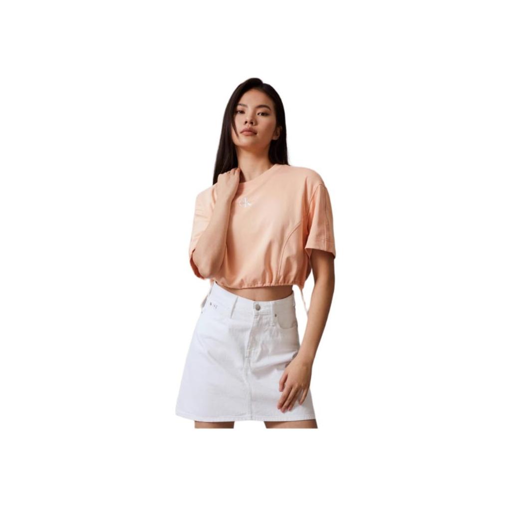 Calvin Klein Solid Loose Fit Round Neck Short Sleeve T-Shirt Women Tops Light-Orange J223330-TNB