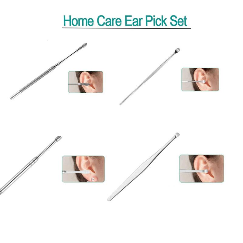 Stainless Steel Ear Pick Wax Remover Curette Ear Cleaner Spring Double Head Rotating Ear Scoop Set