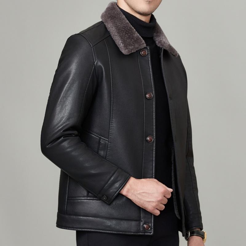 

Genuine Leather Jacket Men s Jacket Plus Velvet and Thickened Fur All-in-one Middle-aged and Elderly Dad s Clothing Loose and Casual 175