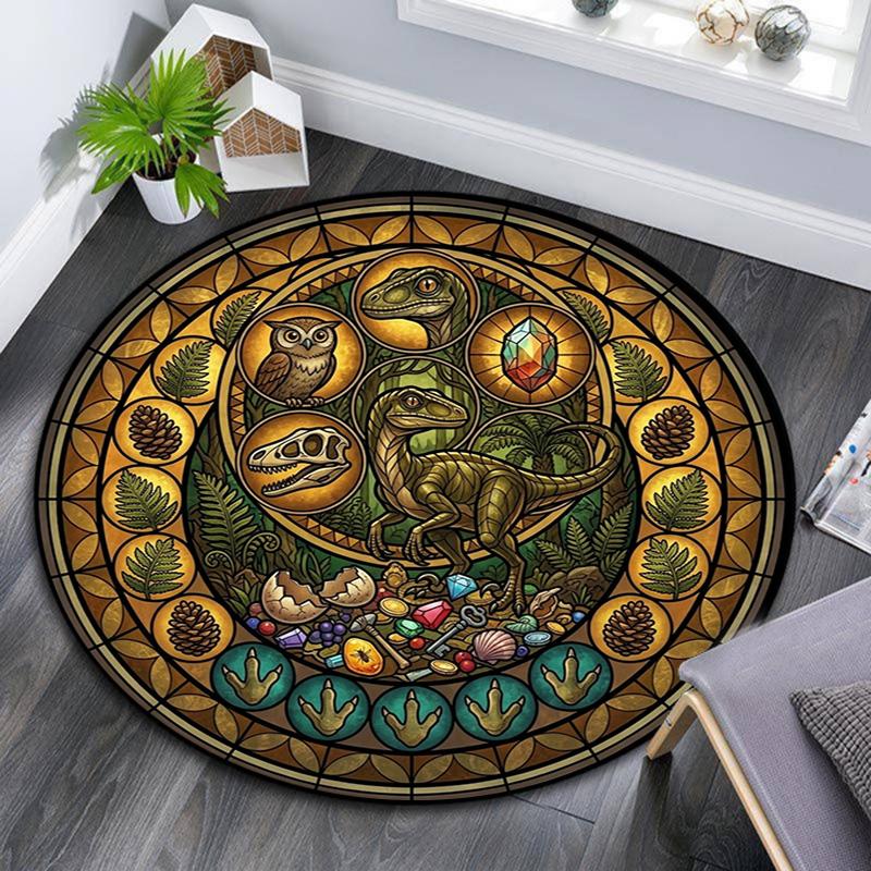 Prehistoric Glass Round Area Rug Under Office Chairs Bedroom Living Room Home Decor