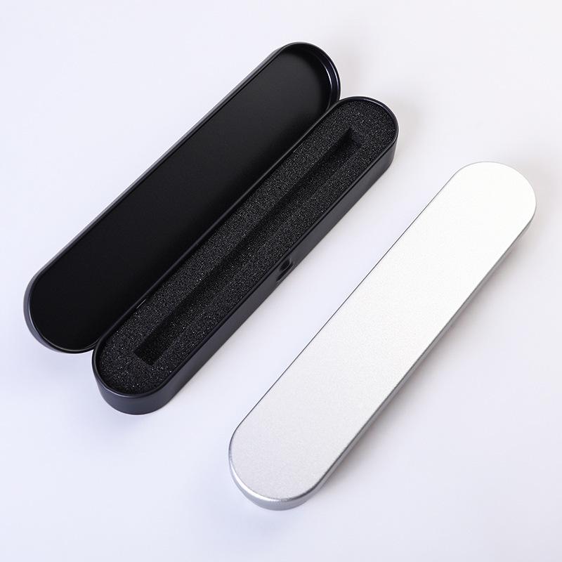 Creative Metal Pencil Case: Black Silver Rectangular Flip Tin Box for Students