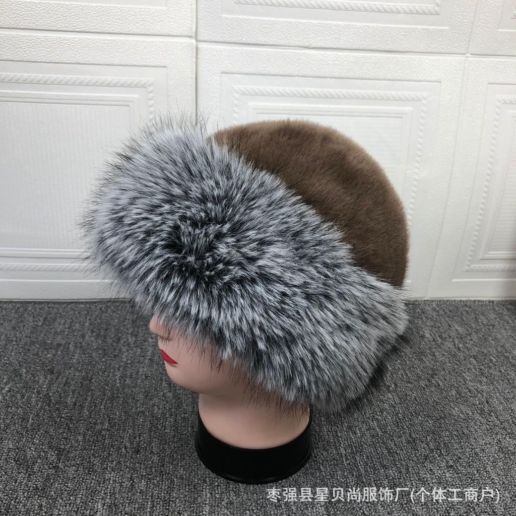 Double color plush hat Mongolian big brim autumn and winter thickened imitation mink fox hair men's and women's hats to keep warm adults