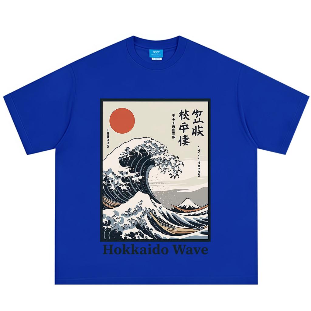 Japanese Style Hokkaido Wave Print T Shirt Unisex Unisex Vintage Tshirt Summer Shortsleeved Loose Casual Cotton Oversized Tshirts