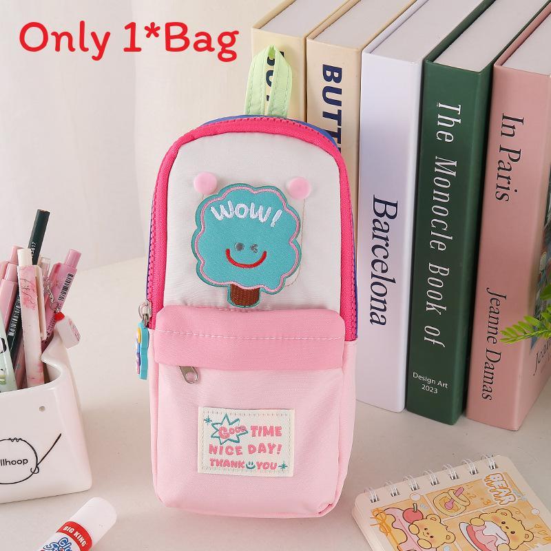 Oxford Fabric Student Pencil Case With Removable Magic Tape Large Capacity For School Supplies