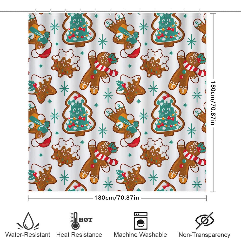 Christmas Shower Curtain Christmas Tree Pattern Waterproof Bathroom Decor Washable Fabric Home Textile Gift