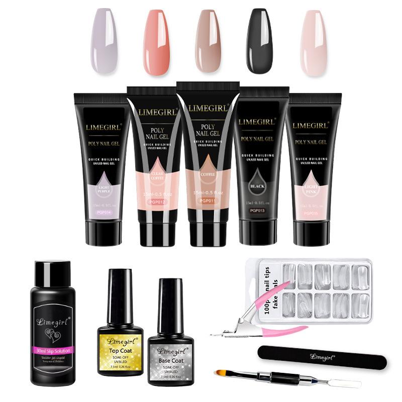 No-Wipe Extension Gel Kit with Nail Forms, Quick Soak-Off Builder Gel for Crystal Nail Extensions, Strong Flexible Clear Gel 30ml