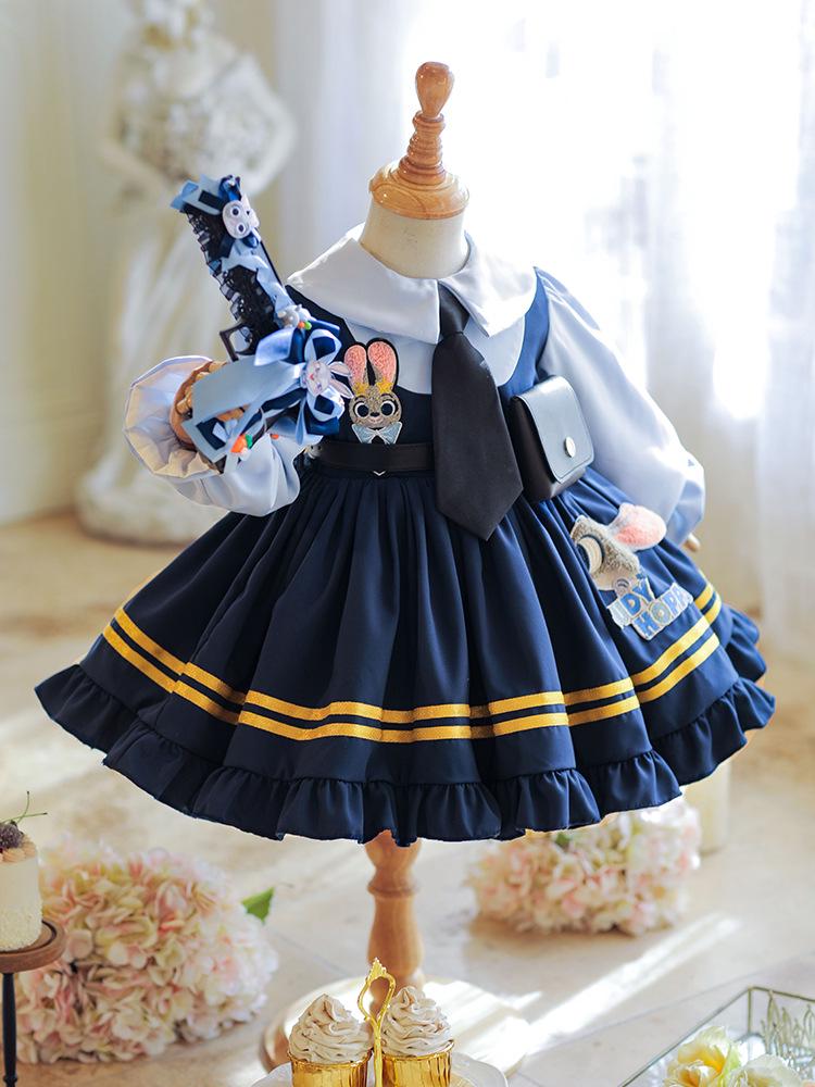 2025 Girls' Long Sleeve Rabbit Police Officer Lolita Princess Dress