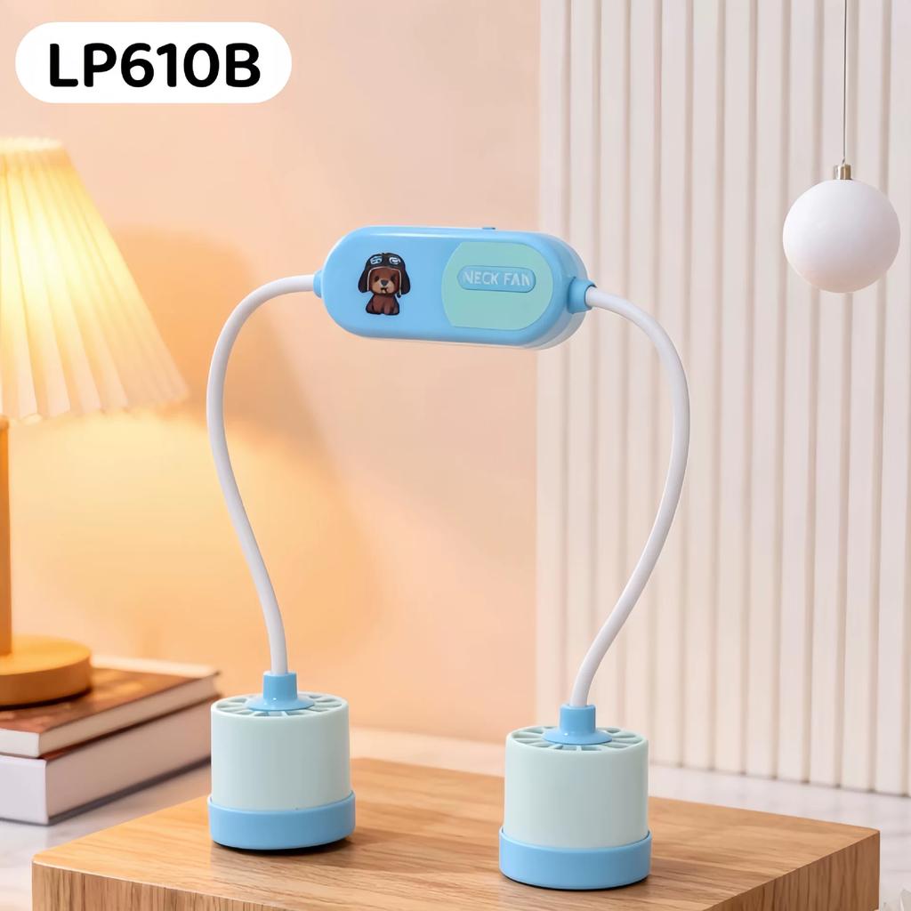 New Cartoon Neck-Hanging Fan, USB Rechargeable, Two-Speed Strong Wind, Portable Outdoor Sports Fan for Lazy People