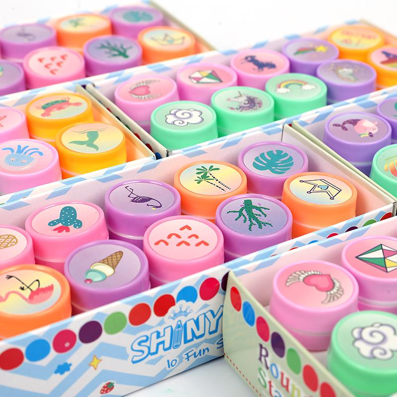10Pcs Cartoon Self-ink Stamps Unicorn Mermaid Pattern Kids Birthday Party Favors Gift Toys DIY Scrapbook Decoration Supplies