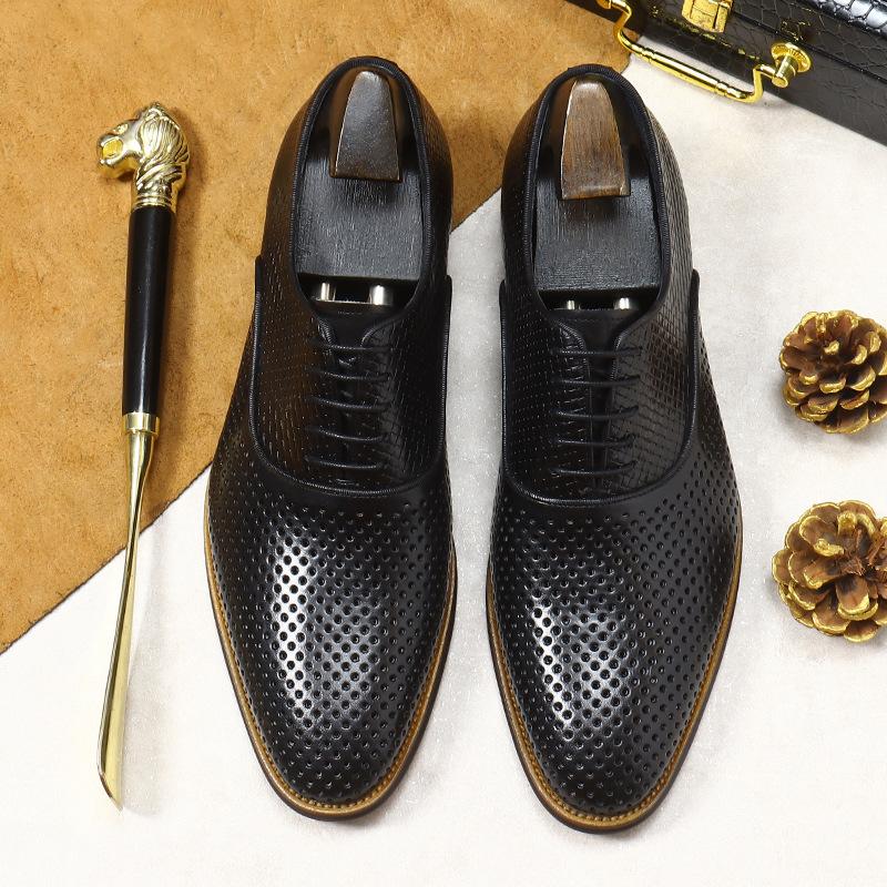 Leather Dress Single Shoes Lace-up Large Size Wedding Shoes Men's Hollow Cowhide Men's Business Leather Shoes