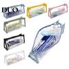 Portable Makeup Gadget Pouch Transparent PVC Pencil Case, Large Capacity Waterproof Stationery Durable Zipper Box Organizer, Bag for School