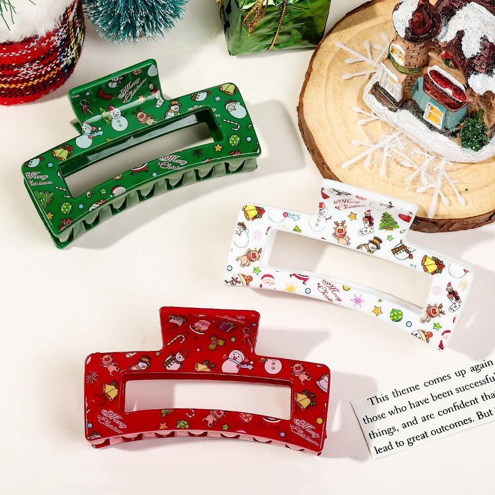 Acrylic Christmas Hair Clip Elk Christmas Tree Print Ponytail Hairpin Fashion Women Headwear